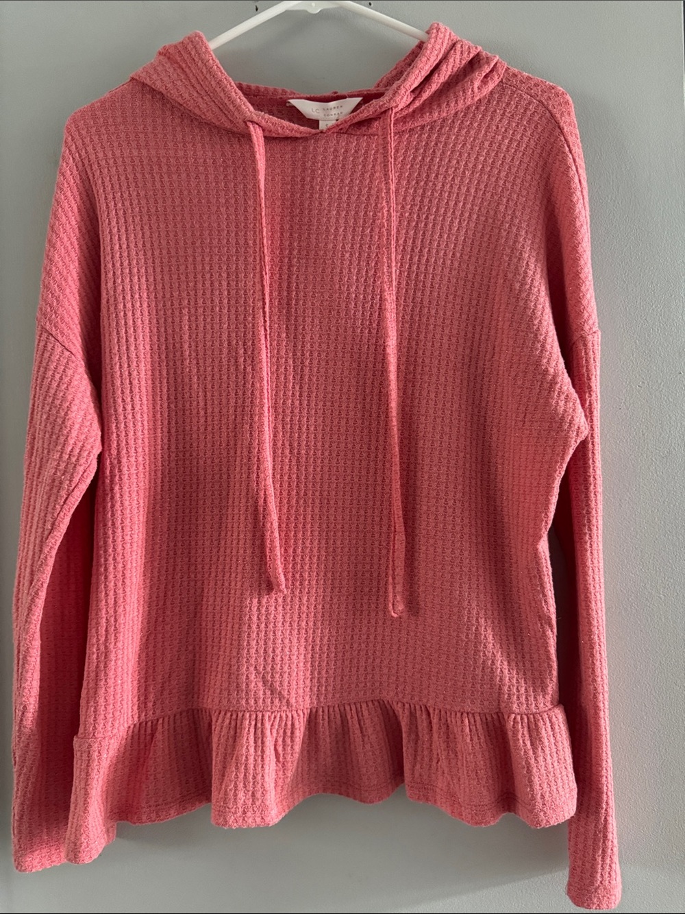 LC Lauren Conrad Salmon Waffle Knit Hoodie Small Ruffle Hem